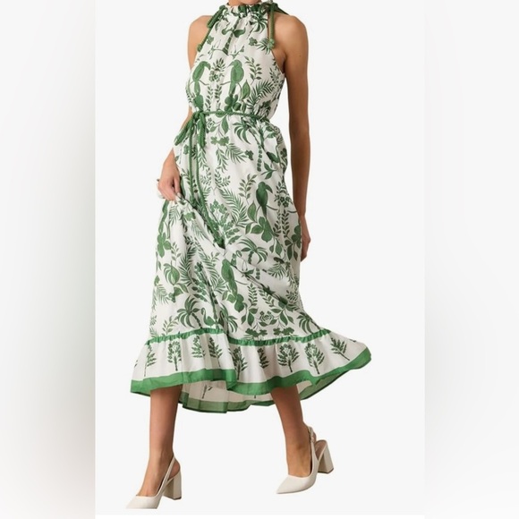 Sugarlips Cotton Green and White Floral Maxi Dress with Pockets - Picture 1 of 8
